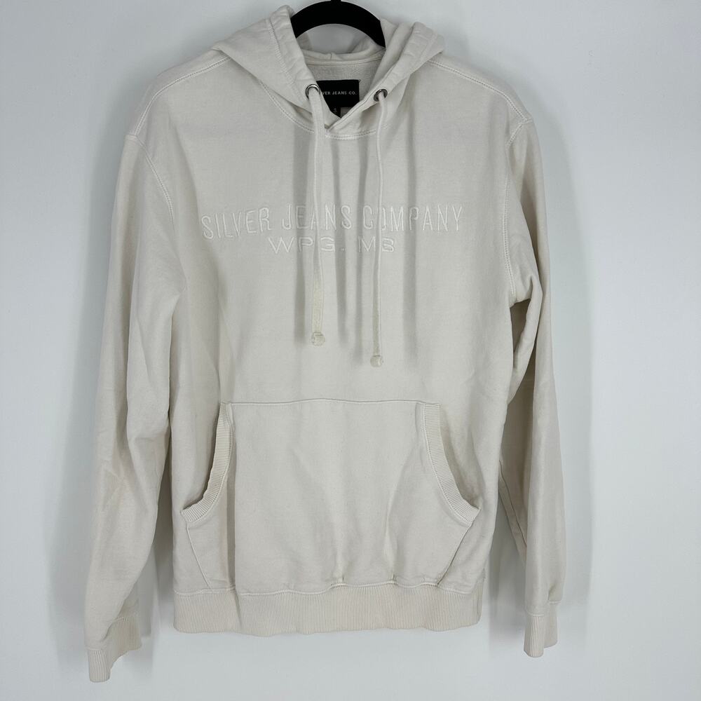 Silver Jeans Co. Allenby Unisex Hoodie Sweater Off White Embroidered Logo Small
